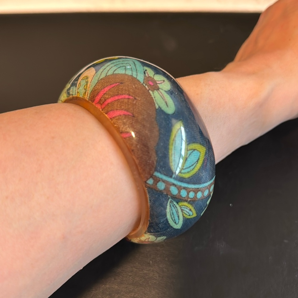 Vintage Plastic Bangle Bracelet, Floral, 1960s, Retro, Boho